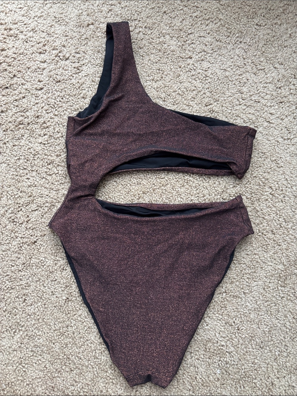 Sara Cristina One-Shoulder Cutout Shimmery Copper Bikini, worn once - Picture 4 of 4